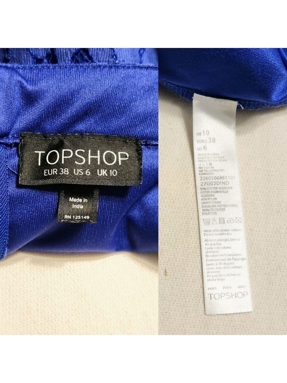 Topshop Floral Lace Skater Skirt Royal Blue Size 6 - Picture 9 of 11